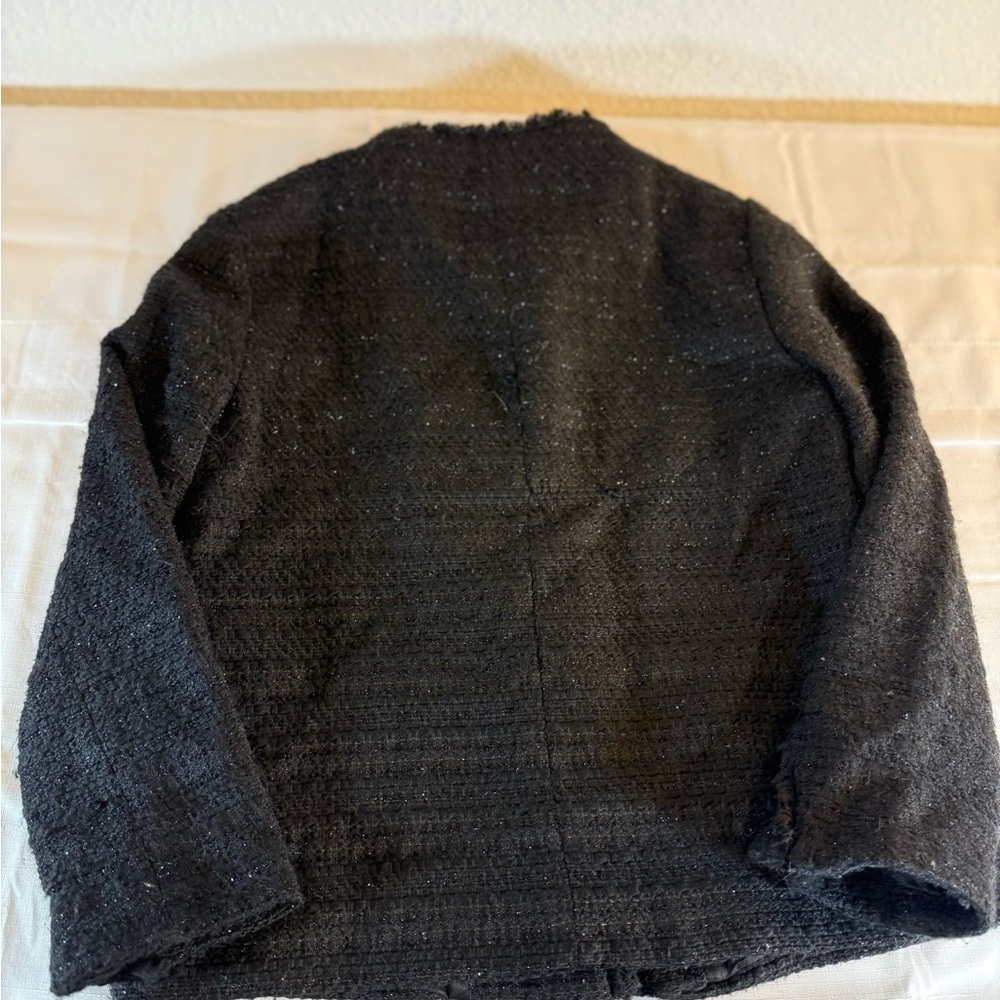 Zara Basic Black Tweed Collarless Box Jacket Size… - image 4